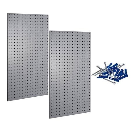 Triton Products (2) Square Hole Pegboards W/ Mounting Hardware, Epoxy 18-Gauge Steel, Gray, 24" W x 42-1/2" H LB2-G